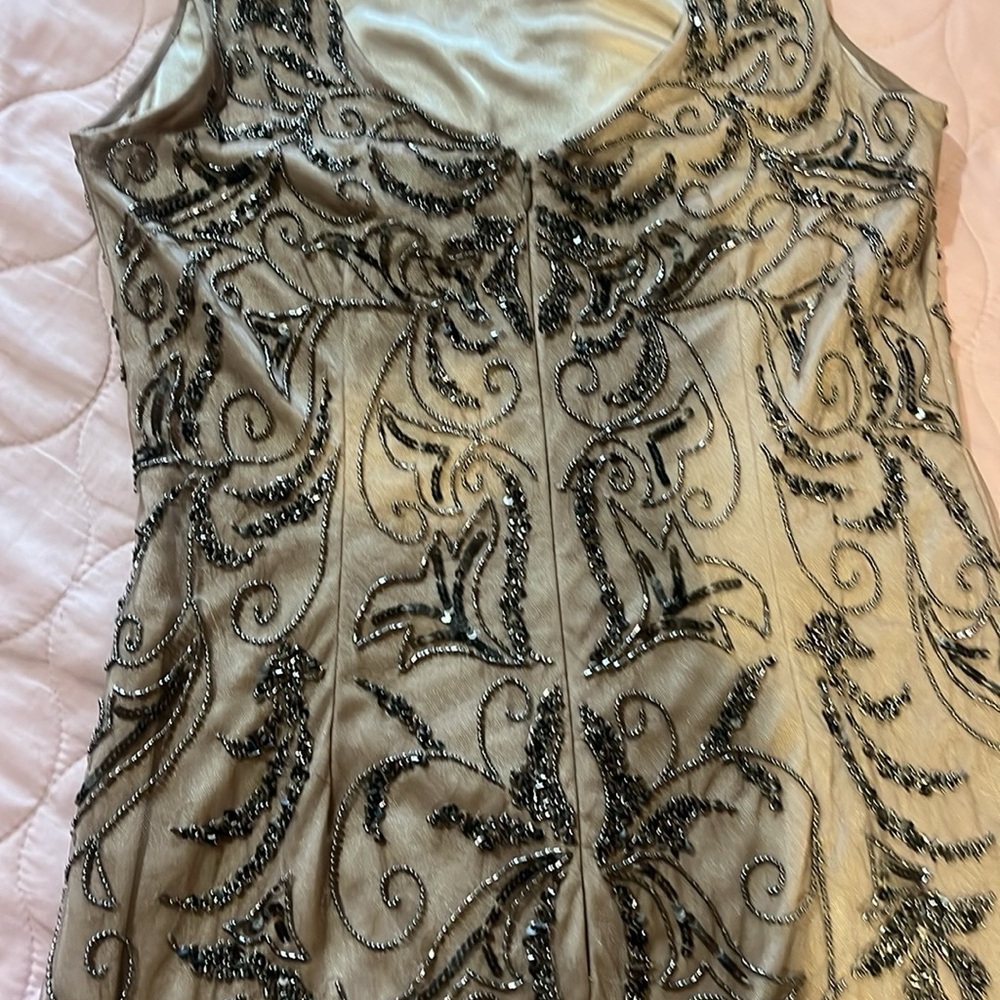 Adrianna Papell Beaded Maxi Dress in Taupe and Black - Picture 3 of 4
